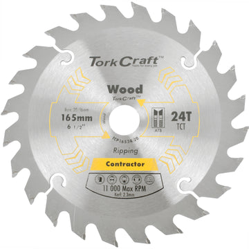 Image of a Tork Craft Blade Contractor 165 X 24t 20/16 Circular Saw TCT