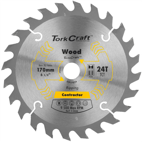 Image of a Tork Craft Blade Contractor 170 X 24t 20/16 Circular Saw TCT