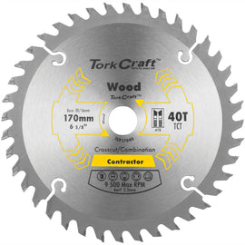 Image of a Tork Craft Blade Contractor 170 X 40t 20/16 Circular Saw TCT