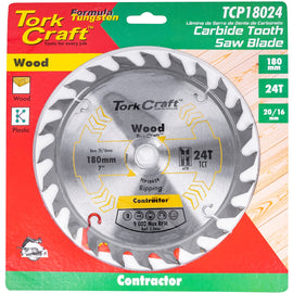 Image of a Tork Craft Blade Contractor 180 X 24t 20/16 Circular Saw TCT