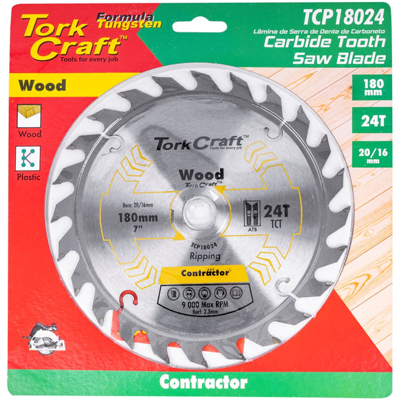 Image of a Tork Craft Blade Contractor 180 X 24t 20/16 Circular Saw TCT