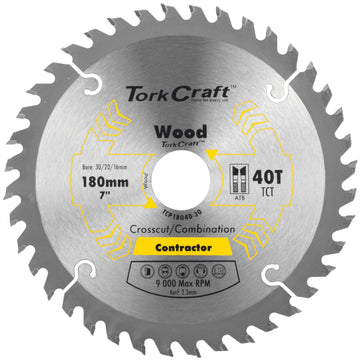 Image of a Tork Craft Blade Contractor 180 X 40t 30/20/16 Circular Saw TCT