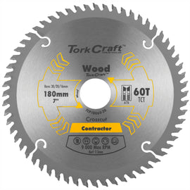 Image of a Tork Craft Blade Contractor 180 X 60t 30/20/16 Circular Saw TCT