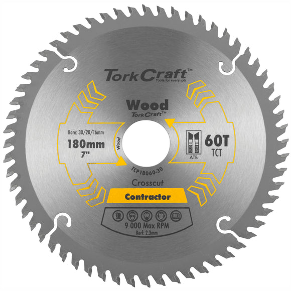 Image of a Tork Craft Blade Contractor 180 X 60t 30/20/16 Circular Saw TCT