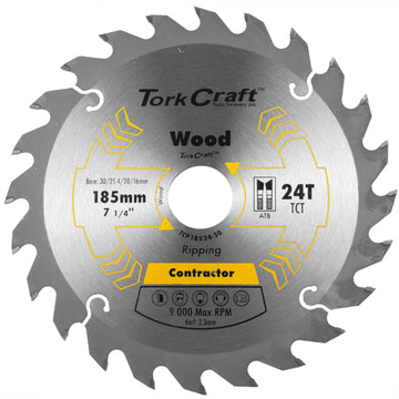 Image of a Tork Craft Blade Contractor 185 X 24t 30/20/16/1 Circular Saw TCT