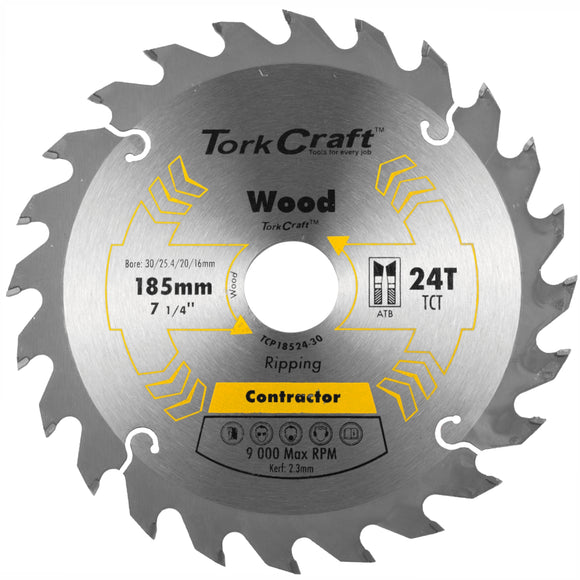Image of a Tork Craft Blade Contractor 185 X 24t 30/20/16/1 Circular Saw TCT