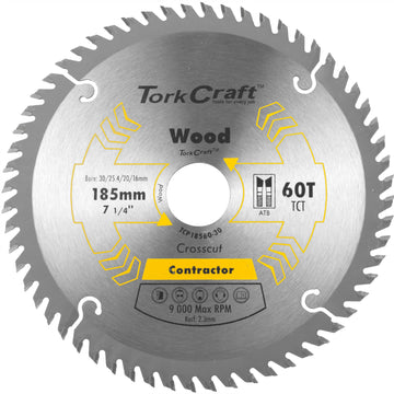 Image of a Tork Craft Blade Contractor 185x60t 30/20/16/1 Circular Saw TCT