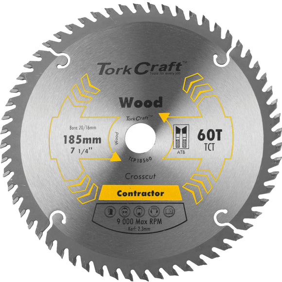 Image of a Tork Craft Blade Contractor 185x60t 20/16 Circular Saw TCT