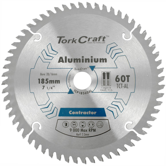 Image of a Tork Craft Blade Contractor Alum 185 X 60t 20/16 Circular Saw TCT