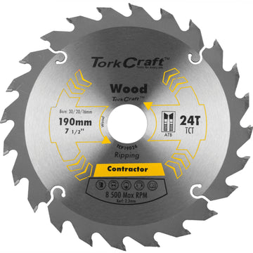 Image of a Tork Craft Blade Contractor 190 X 24t 30/20/16 Circular Saw TCT