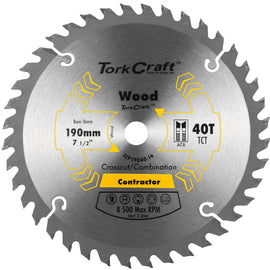 Image of a Tork Craft Blade Contractor 190 X 40t 16mm Circular Saw TCT