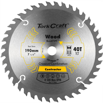 Image of a Tork Craft Blade Contractor 190 X 40t 16mm Circular Saw TCT