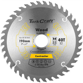 Image of a Tork Craft Blade Contractor 190 X 40t 30/20/16 Circular Saw TCT