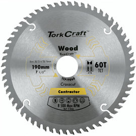 Image of a Tork Craft Blade Contractor 190 X 60t 30/1/20/16 Circular Saw TCT