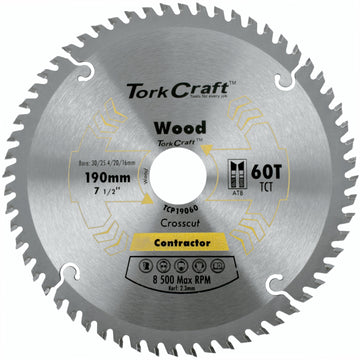 Image of a Tork Craft Blade Contractor 190 X 60t 30/1/20/16 Circular Saw TCT