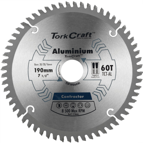 Image of a Tork Craft Blade Contractor Alum 190 X 60t 30/20/16 Circular Saw TCT