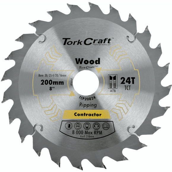 Image of a Tork Craft Contractor TCT Circular Saw Blade 200 mm × 24T × 30/1/20/16 mm
