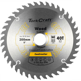 Image of a Tork Craft Blade Contractor 200 X 40t 30/1/20/16 Circular Saw TCT