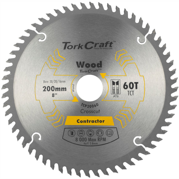 Image of a Tork Craft Blade Contractor 200 X 60t 30/20/16 Circular Saw TCT