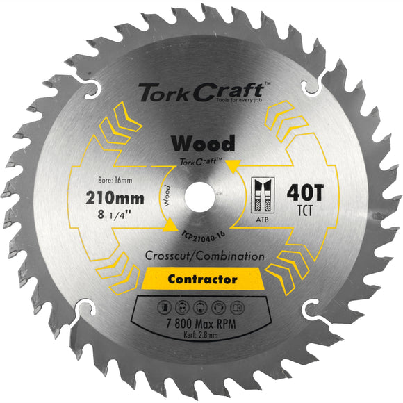 Image of a Tork Craft Blade Contractor 210 X 40t-16mm Circular Saw TCT