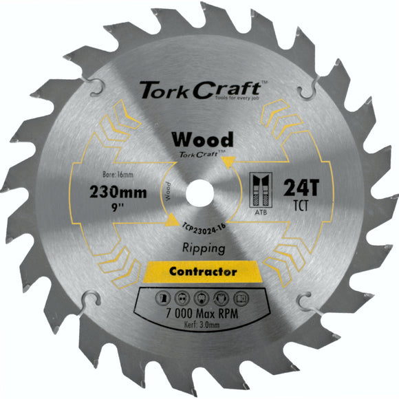 Image of a Tork Craft Blade Contractor 230 X 24t 16mm Circular Saw TCT