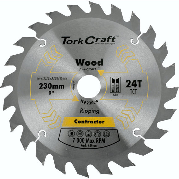 Image of a Tork Craft Blade Contractor 230x24t 30/1/2 Circular Saw TCT