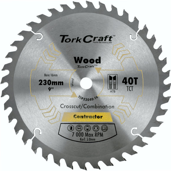 Image of a Tork Craft Blade Contractor 230 X40t 16mm Circular Saw TCT