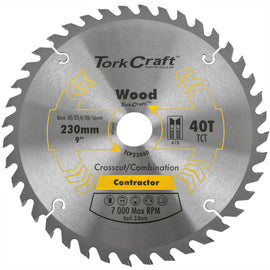 Image of a Tork Craft Blade Contractor 230 X 40t 30/1/20/16 Circular Saw TCT