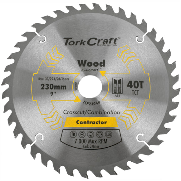 Image of a Tork Craft Blade Contractor 230 X 40t 30/1/20/16 Circular Saw TCT