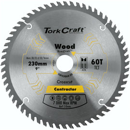 Image of a Tork Craft Blade Contractor 230 X 60t 30/1/20/16 Circular Saw TCT
