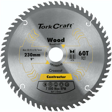 Image of a Tork Craft Blade Contractor 230 X 60t 30/1/20/16 Circular Saw TCT
