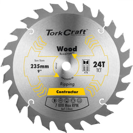 Image of a Tork Craft Blade Contractor 235 X 24t 16mm Circular Saw TCT