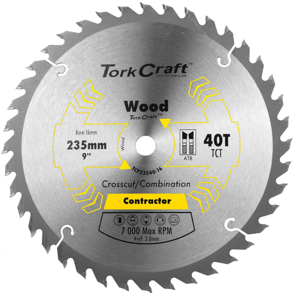 Image of a Tork Craft Blade Contractor 235 X 40t 16 Circular Saw TCT