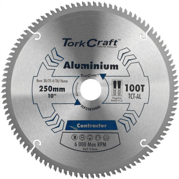 Image of a Tork Craft Blade Contractor Alum 250 X 100t 30/1/20/16 Circular Saw TCT
