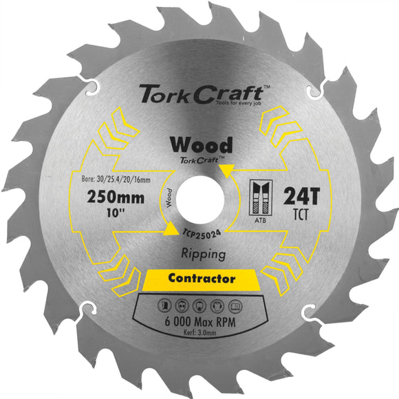 Image of a Tork Craft Blade Contractor 250 X 24t 30/16 Circular Saw TCT