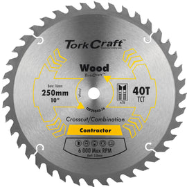 Image of a Tork Craft Blade Contractor 250 X 40t 16mm Circular Saw TCT