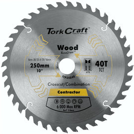 Image of a Tork Craft Blade Contractor 250 X 40t 30/1/20/16 Circular Saw TCT