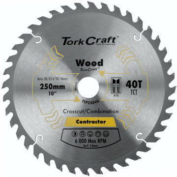 Image of a Tork Craft Blade Contractor 250 X 40t 30/1/20/16 Circular Saw TCT