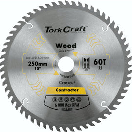 Image of a Tork Craft Blade Contractor 250 X 60t 30/20/16 Circular Saw TCT