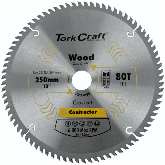 Image of a Tork Craft Blade Contractor 250 X 80t ATB 30/16 Circular Saw TCT