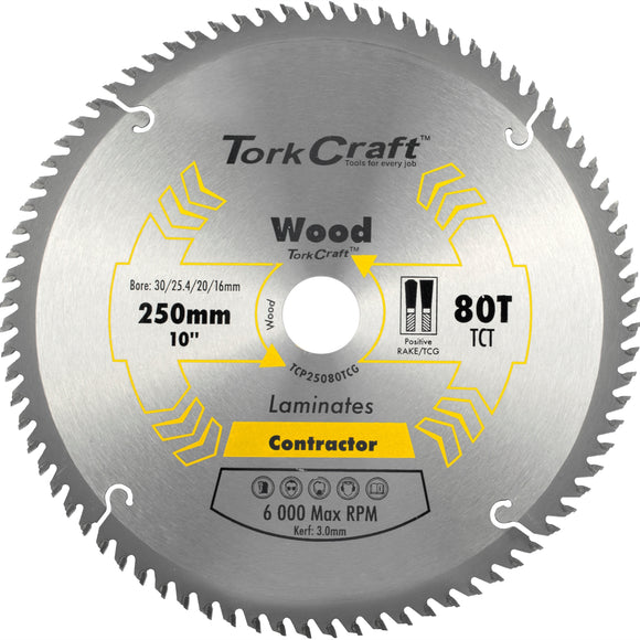 Image of a Tork Craft Blade Contractor 250 X 80t TCG Neg Circular Saw TCT