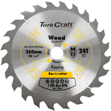 Image of a Tork Craft Blade Contractor 260 X 24t 30/1/20/16 Circular Saw TCT