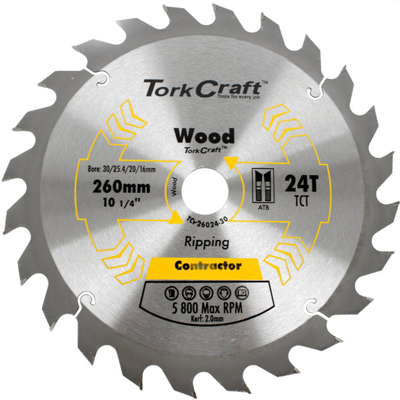 Image of a Tork Craft Blade Contractor 260 X 24t 30/1/20/16 Circular Saw TCT