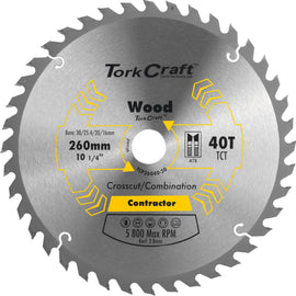 Image of a Tork Craft Blade Contractor 260 X 40t 30/1/20/16 Circular Saw TCT