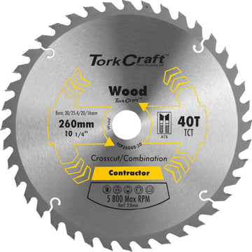 Image of a Tork Craft Blade Contractor 260 X 40t 30/1/20/16 Circular Saw TCT