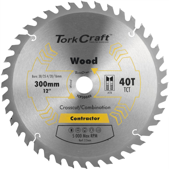 Image of a Tork Craft Blade Contractor 300 X 40t 30/1/20/16 Circular Saw TCT