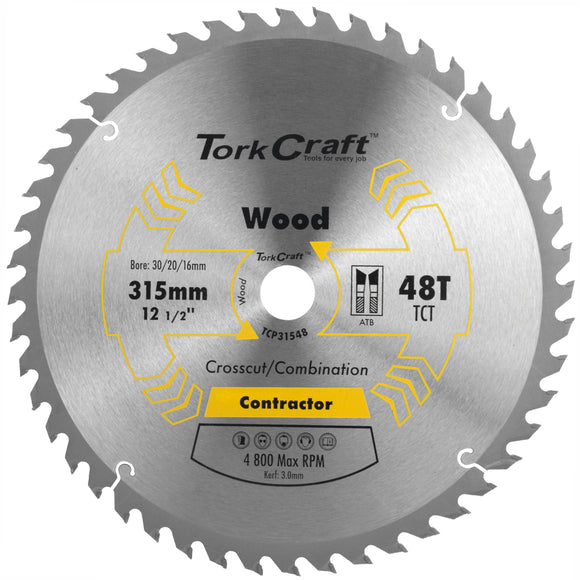 Image of a Tork Craft Blade Contractor 315mm X 48t 30mm Bore Circular Saw TCT