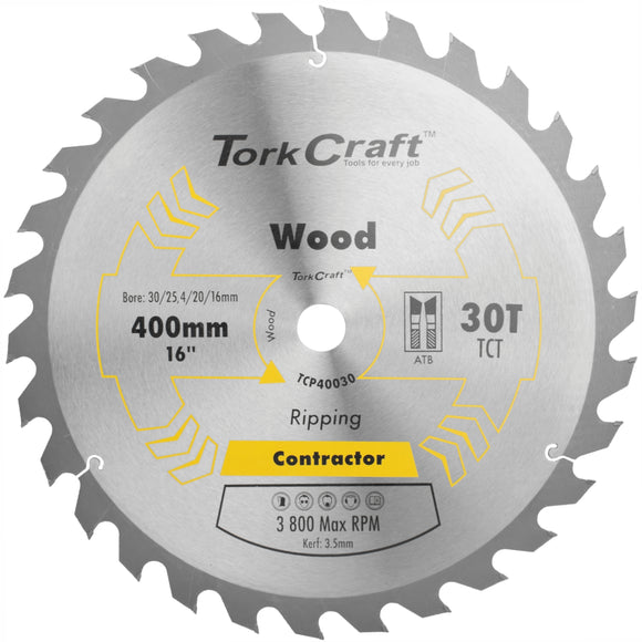 Image of a Tork Craft Blade Contractor 400 X 30t 30/1 Circular Saw TCT