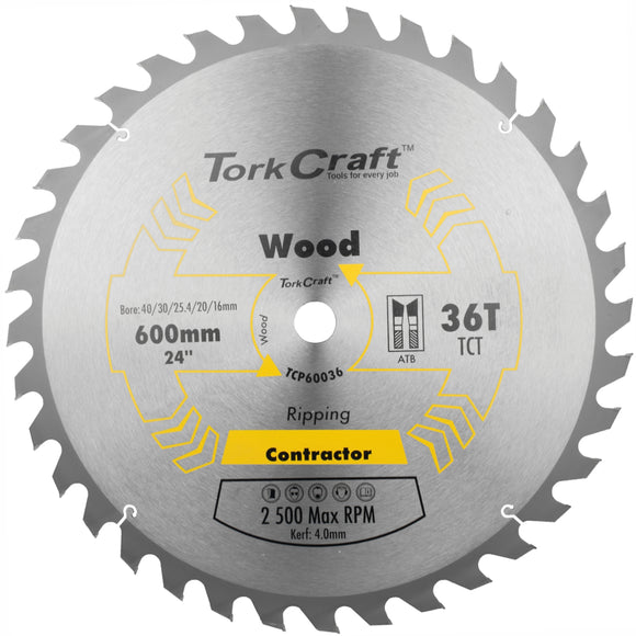 Image of a Tork Craft TCT Saw Blade Ripping 600x36t 40/30/25.4/20/16