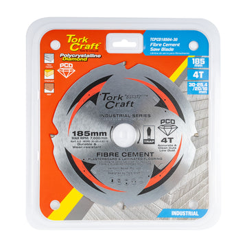 Image of a Tork Craft Saw Blade PCD 185mm X 4t X 30/20/16mm Fibre Cem. Mdf Chipboard
